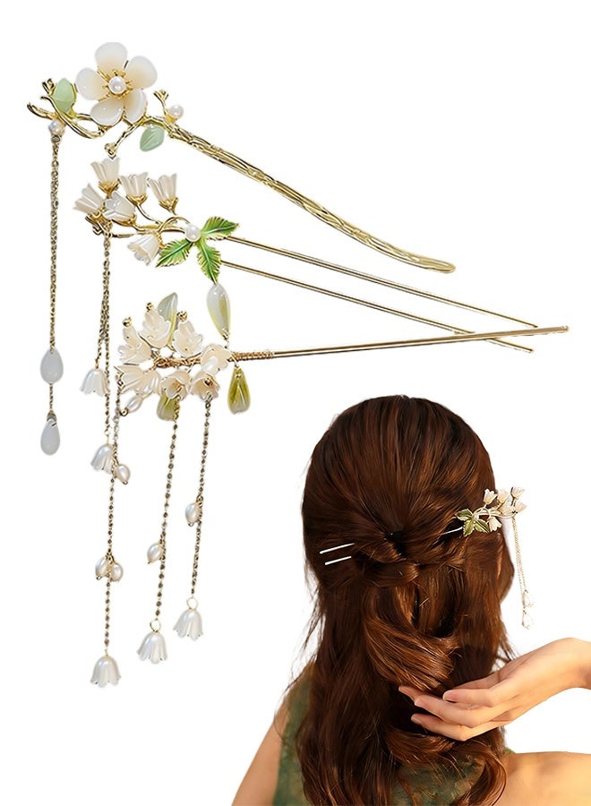 Happy D 3-piece tassel hair clip set, women's lantern hair accessories, cattail orchid - Image 1